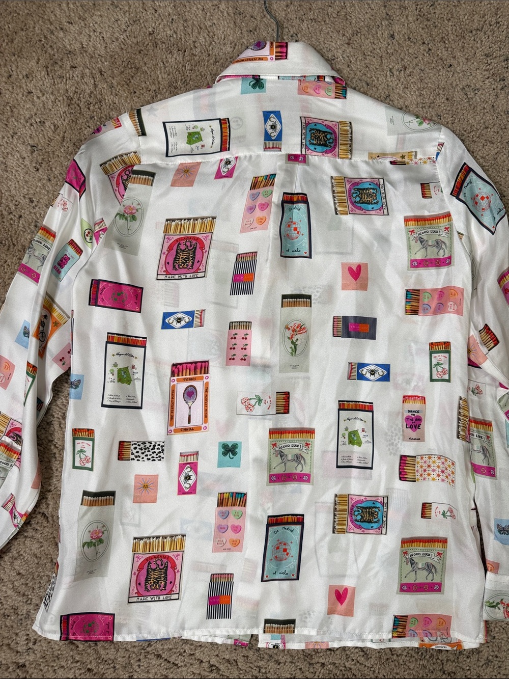 NWOT Vilagallo Elcectic White Shirt with Multicolor Matchbox Print XS/ 34 - Picture 7 of 7